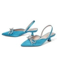 thumbnail image 4 of Zhabtuc Slingback Rhinestone Bow Heels for Women Closed Pointed Toe Kitten Pumps Slip On Stilettos Wedding Bride Dress Shoes Blue Size 6, 4 of 8