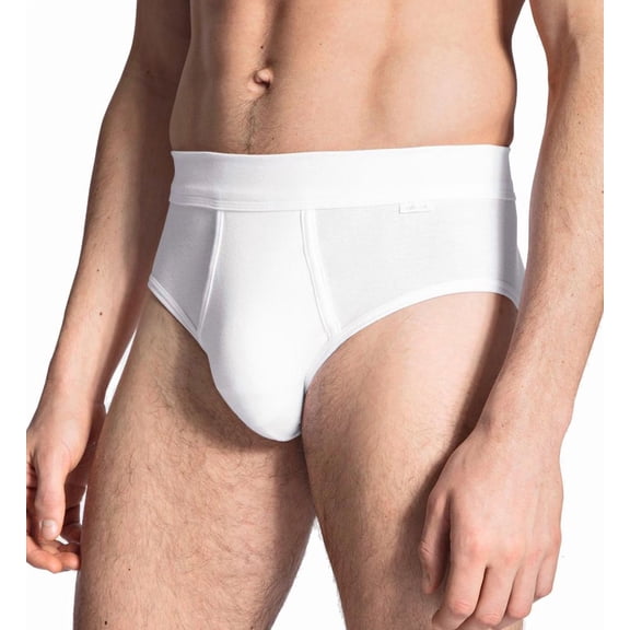 Men's Calida 23112 Cotton Classic Brief w/ Fly & Soft Waistband (White M)