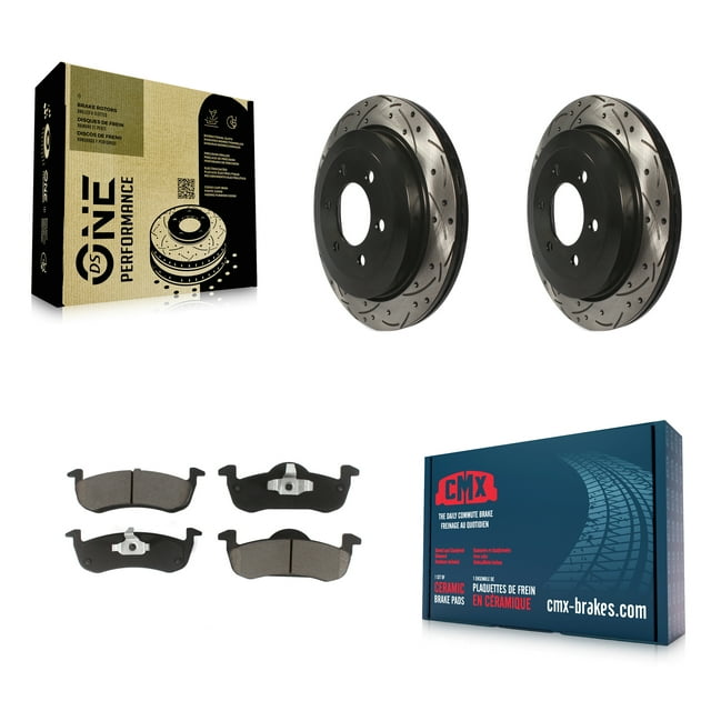 Transit Auto Rear Coated Drilled Slotted Disc Brake Rotors and Ceramic Pads Kit for Car 2007-2017 Ford Expedition Lincoln Navigator KDC-100790