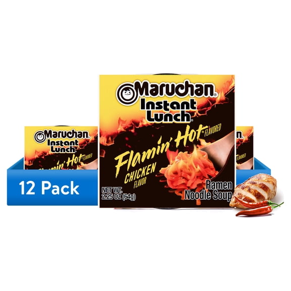 (12 pack) Maruchan Instant Lunch Ramen Noodles, Flamin’ Hot® Flavored Chicken Flavor, 2.25 oz Cup