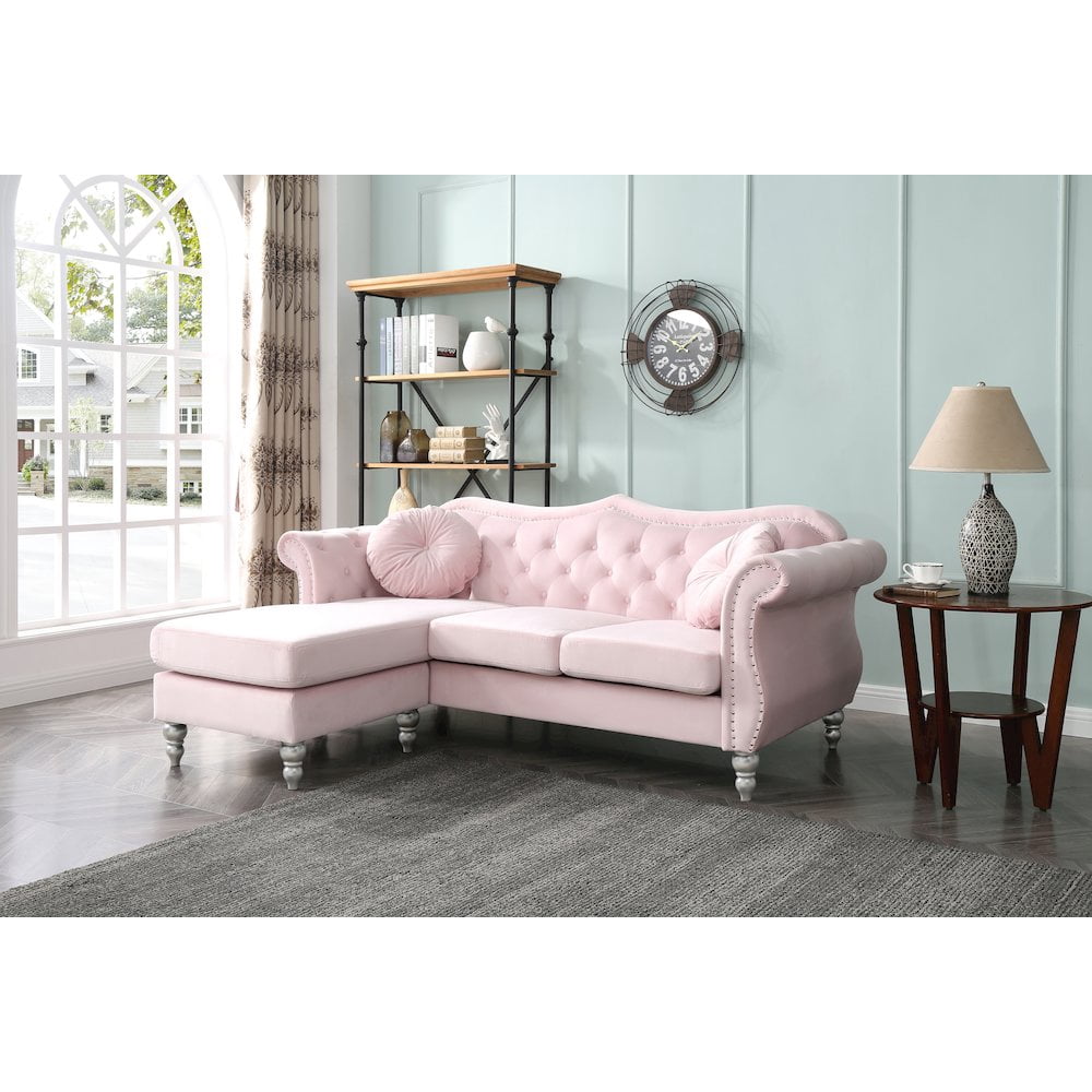 Glory Furniture Hollywood Sofa Chaise in Pink Color