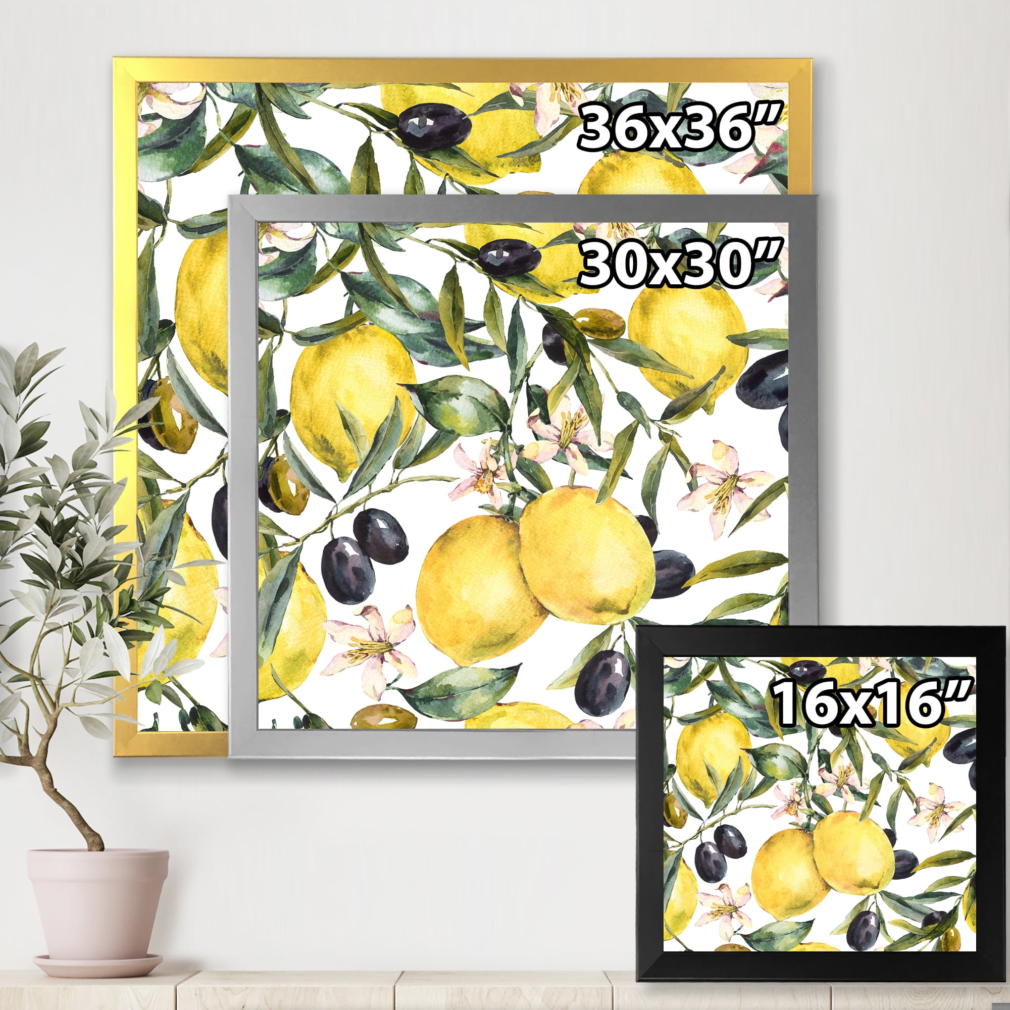 Designart 'Olive and Lemon Branches I' Tropical Framed Art Print