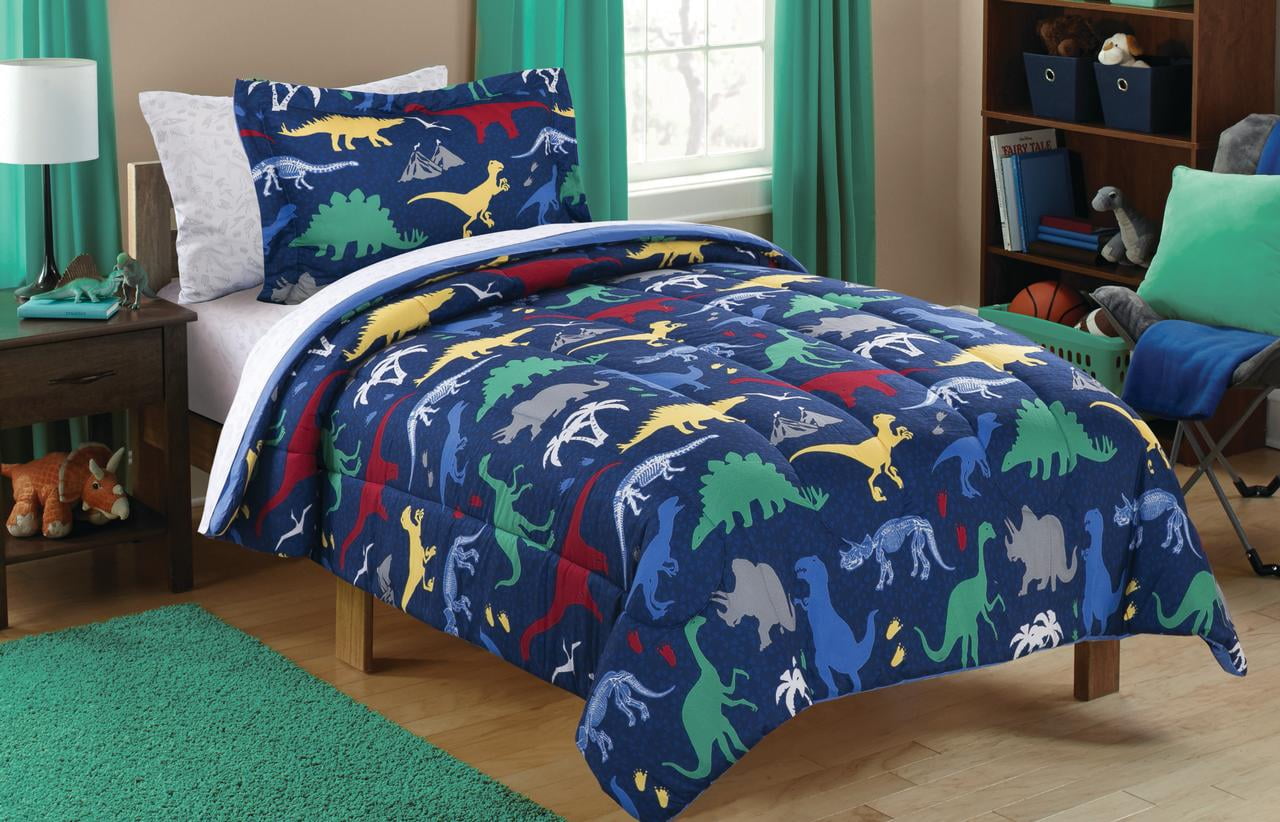 Full Size Your Zone Blue Dinosaurs Bed in a Bag Kids Bedding Set 7 Pieces 