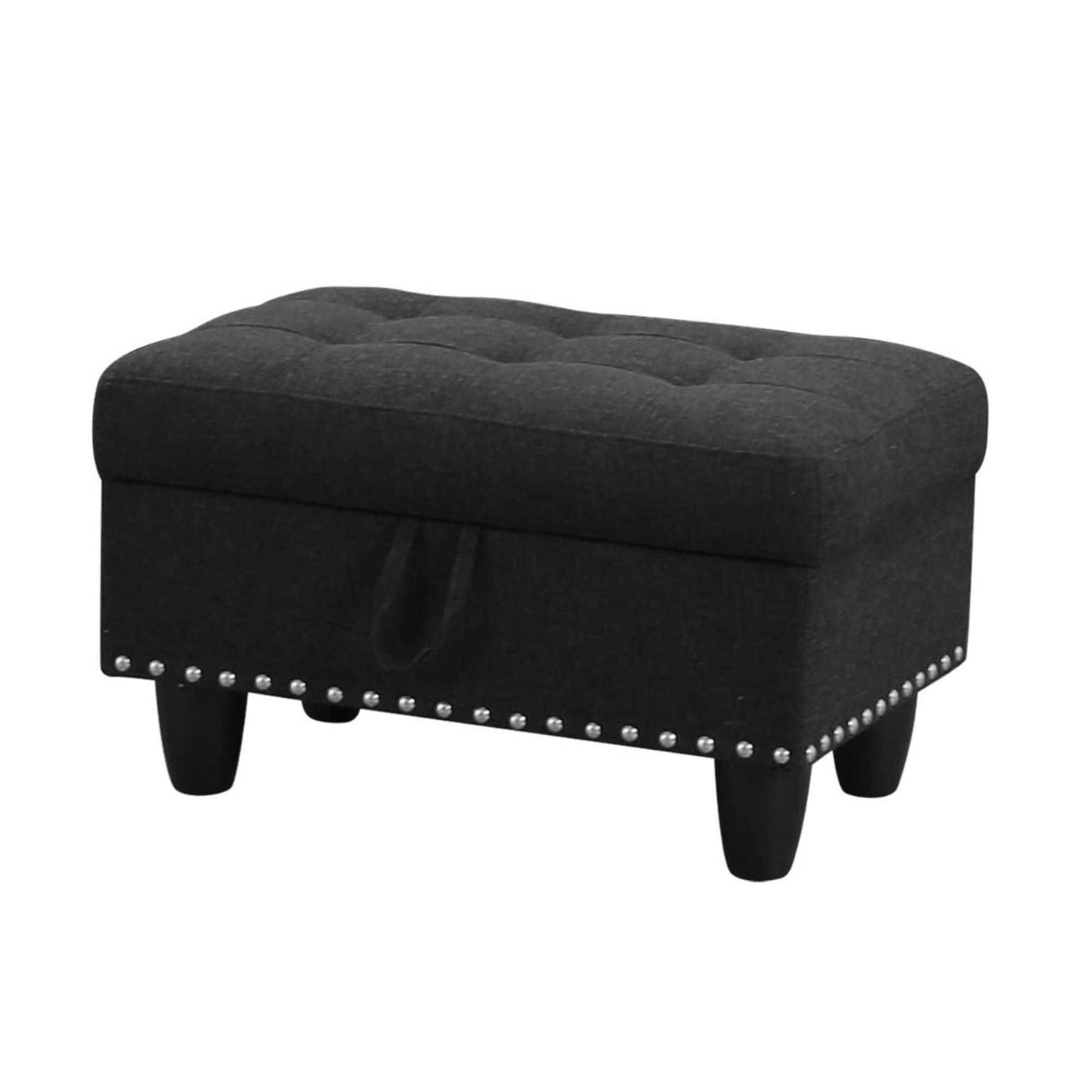 Leather Storage Ottoman Bench wiht Button Tufted, Nail-HeadFoot Rest Ottoman Stool for Living Room, Black