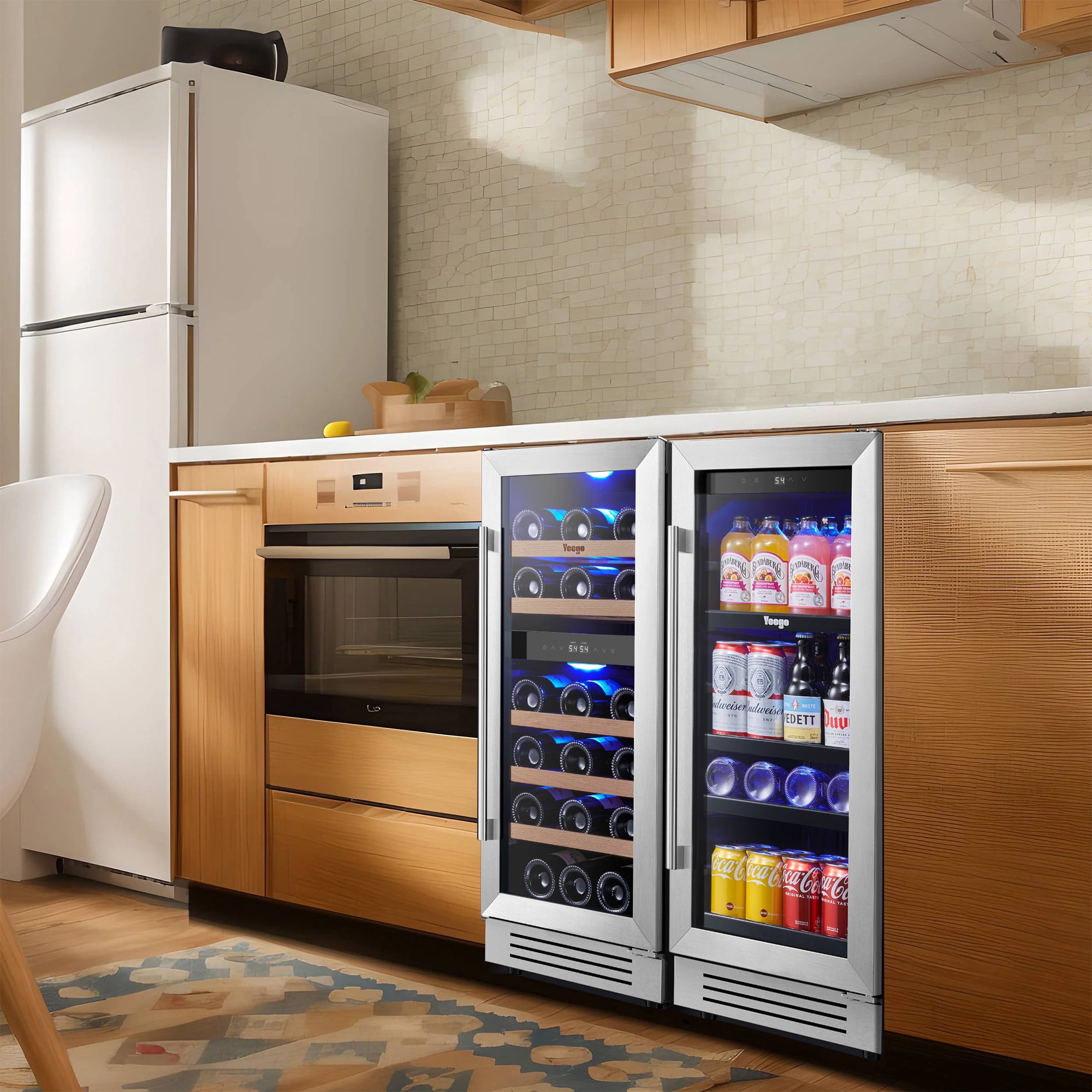 Yeego 30" Wine and Beverage Refrigerator, Two 15" Wine Beverage Coolers Under Counter Wine Fridge, Hold 28 Bottles and 80 Cans