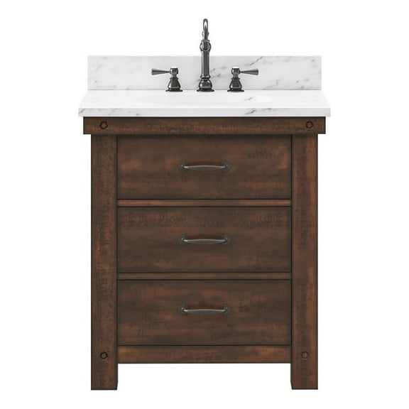 Water Creation Aberdeen 30" Wood Single Bathroom Vanity in Brown & White