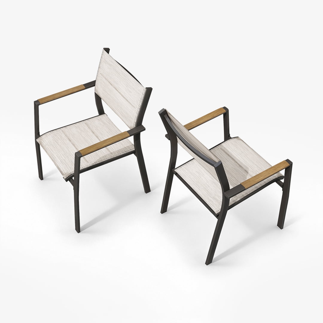 2-Piece Outdoor Patio Dining Chairs, Large Aluminum Frame Stackable Armchairs (Weight Capacity 275 lbs), Teak