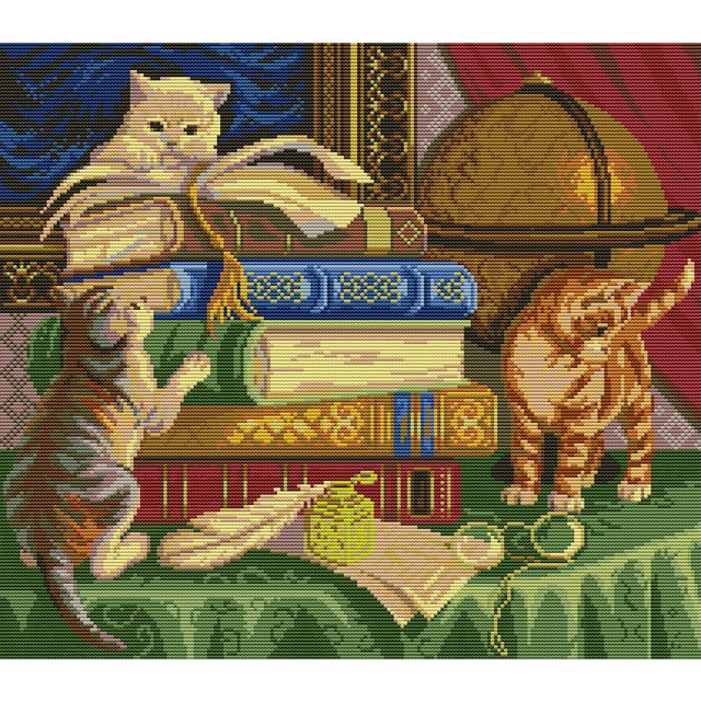 Wdftyju 14CT punto de cruz completo tres gatitos estampados DIY Kits bordado de algodón hecho a mano Wdftyju 6ue8qj8sx4ch5zd6