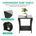 thumbnail image 5 of Hassch PE Rattan Patio Side Table with Storage, 2-Tier Accent End Table w/ Lower Shelf, Glass Top & Iron Frame, Multi-Use for Indoor or Outdoor (Black), 5 of 9