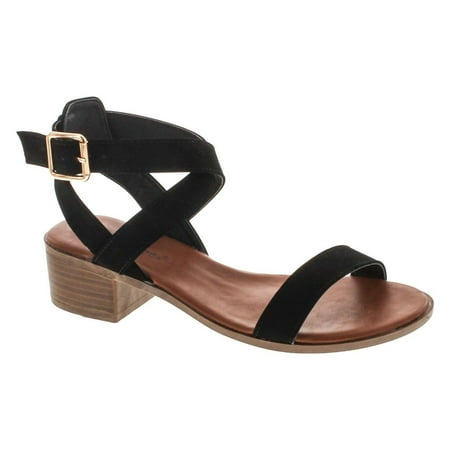

Top Moda Women s Vision-75 Ankle Wrap Adjustable Buckle Stacked Chunky Heel Sandal Black 7
