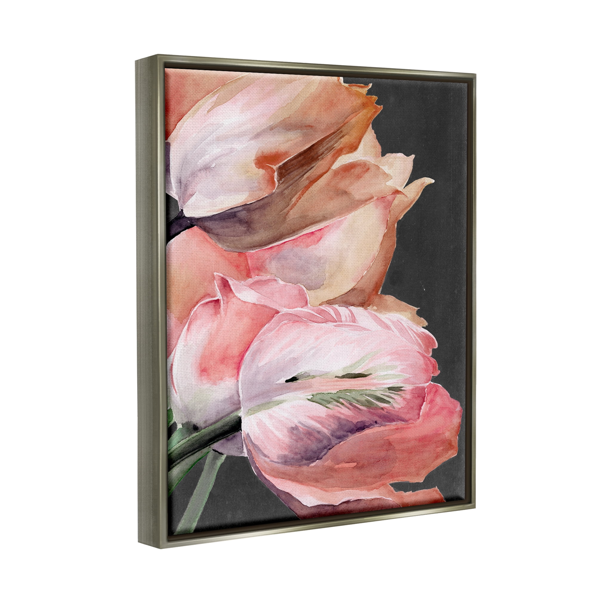 Stupell Industries Pink Tulips Flower Arrangement Botanical & Floral Painting Gray Floater Framed Art Print Wall Art