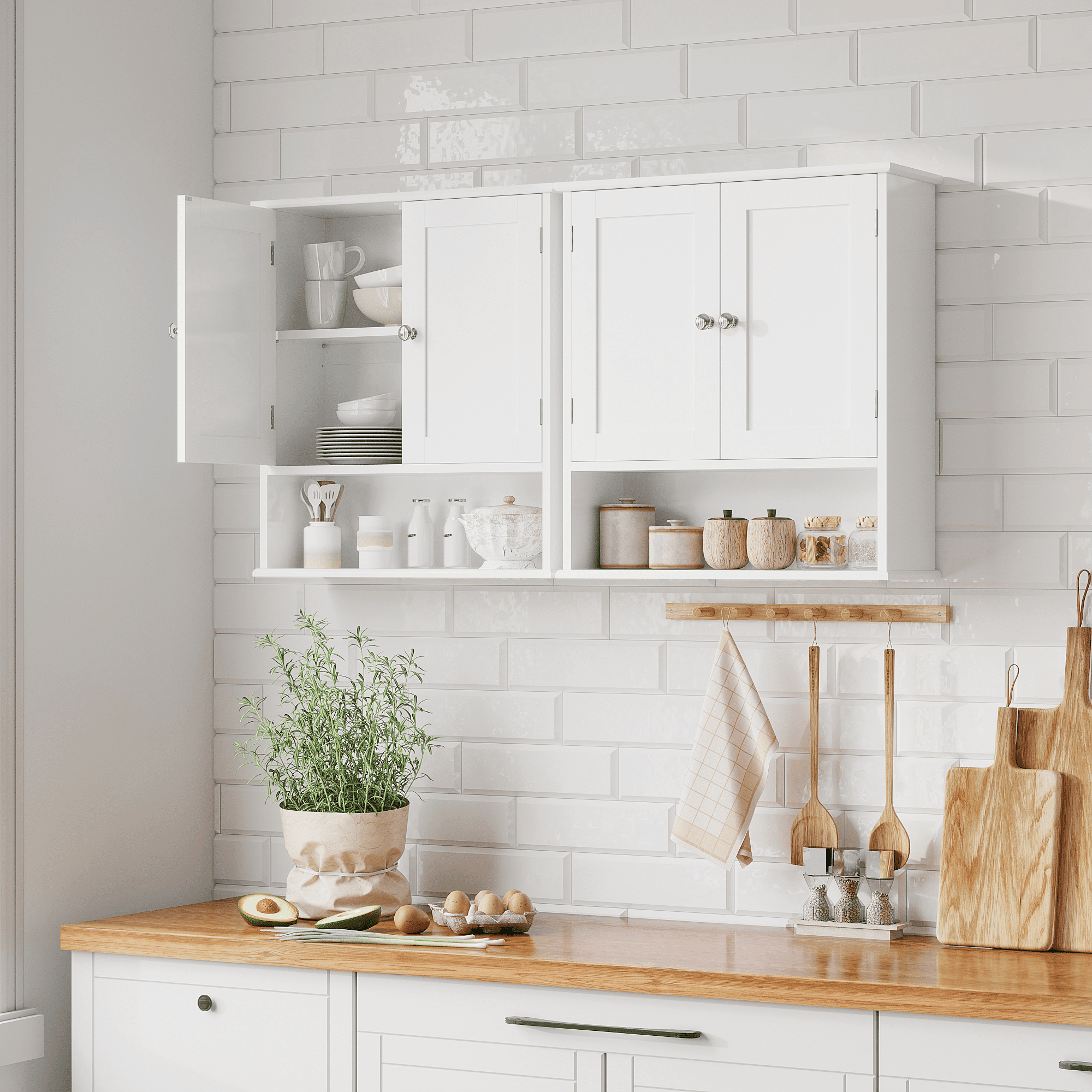 White MDF Wall Mounted Bathroom Cabinet with Door and Adjustable Shelves, 3-Tier Over Toilet Storage, 23.6 x 7.9 x 25.6 in