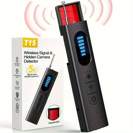 1pc T15 Wireless Signal & Hidden Camera Detector, Portable Anti-Spy Bug Finder with GPS Locator, 5 Sensitivity Levels, USB Rechargeable, for Home, Office, Travel - 300mAh Battery