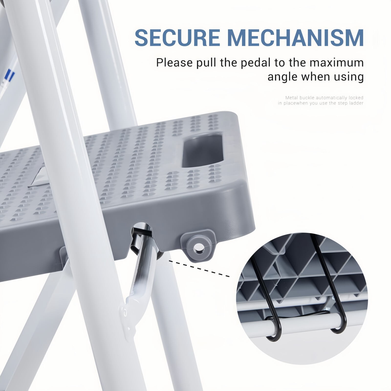 Kelno 3 Step Ladder 800Lbs Capacity Folding Step Stool with Anti Slip Pedals Safety Handrail, Gray White