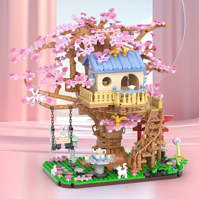 Cherry Blossom Tree Building Kit, Flowers House Construction Set, Tree House Building Blocks Toys for Adults, 1446 Pieces Mini Bricks
