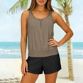 thumbnail image 7 of pstuiky Womens Swimsuit Solid Color Crew Neck Adaptable Two Piece Bathing Suits Swim Suit Women Workout Two-Piece Sets Chest Support with Boy Shorts Swim Dress, 7 of 7