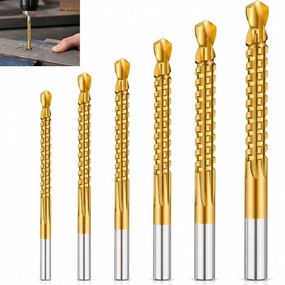 Generic M35 Cobalt HSS Twist Drill Bit Set, 6 Pieces Side Cutting Serrated Drill Bits for Thin Sheet Metal, Wood, Aluminum & Plastic, 1 Set