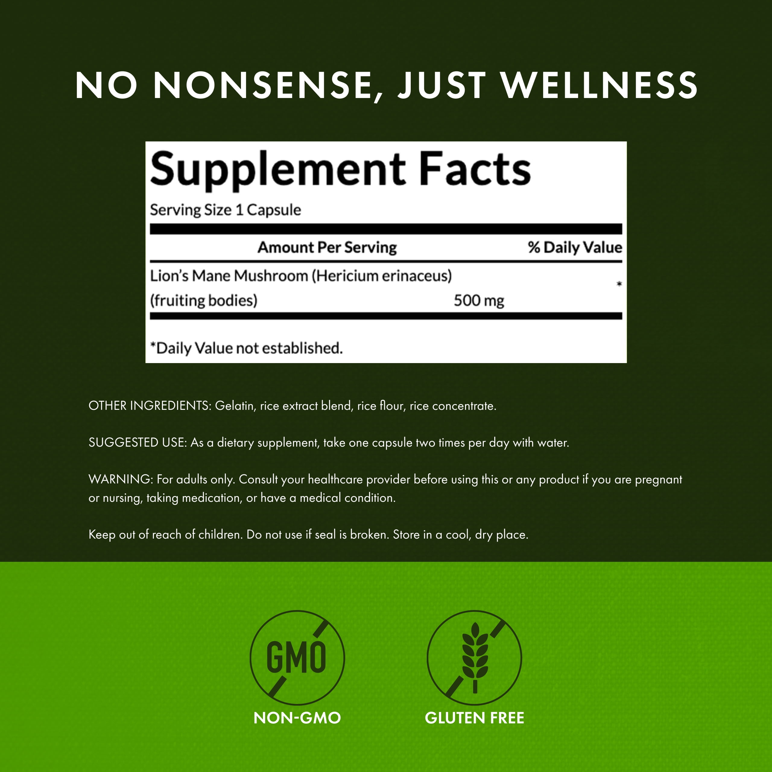 Swanson Lion's Mane Mushroom-Herbal Supplement Promoting Mental Focus, Clarity, & Memory Support-Traditional Brain Booster Supplement Made from Hericium Erinaceus-(60 Capsules, 500mg Each) 2 Bottles