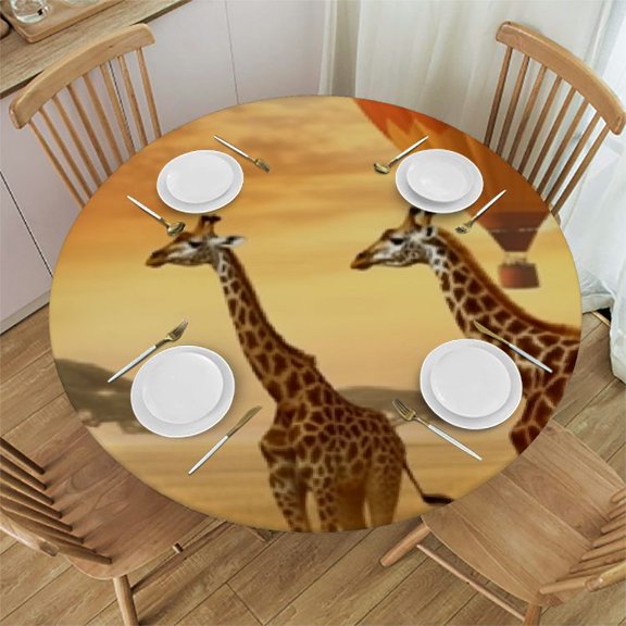 Giraffes Round Tablecloth with Elastic Fitted Table Cover