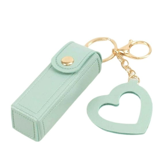 Portable Lipstick Holder Key Chain,PU Lipstick Bag Keychain with Heart Pendant Travel Makeup Storage Case Gift for Women Girls