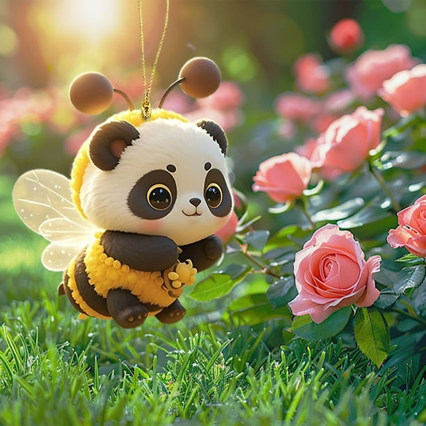 Lindo Colgante de Abeja Pequeña 2D de Acrílico Plano para Espejo Retrovisor de Coche, Decoración Del Hogar