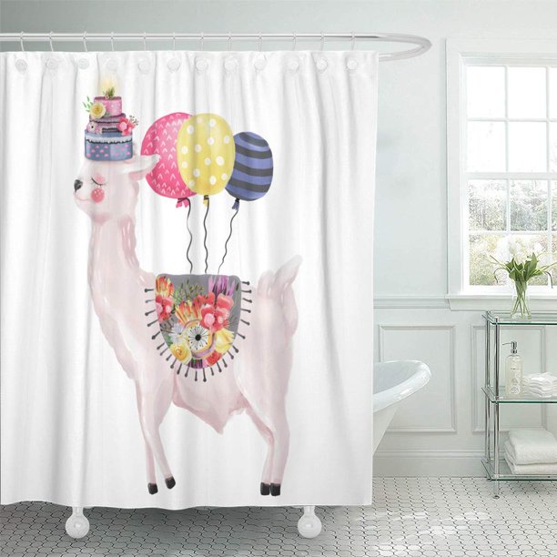 CYNLON Cute Watercolor Dreaming Llama Alpaca Birthday Cake