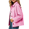 thumbnail image 4 of Women's Gingham Cropped Jacket Lapel Collar Loose Fit Casual Shacket, 4 of 6
