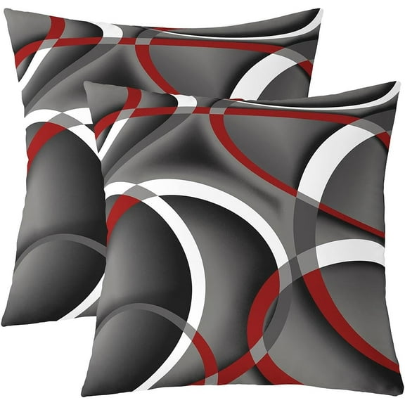 Ryan; Modern Geometric Lines Double Sides Print Pillow Covers,Gray Black Red Swirls Pillowcases Soft Square 18"x18" Cushion Cases,Modern Abstract Throw Pillow Covers Set of 2 for Room Decor