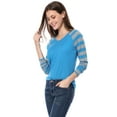 thumbnail image 4 of Tops A Rayas Con Cuello En V Y Mangas Raglán Largas Para Mujer Azul S, 4 of 6