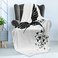 thumbnail image 4 of Black and White Soft Flannel Fleece Throw Blanket, Hummingbird with Hearts Tail and Swirled Feathers Monochrome Animal, Cozy Plush for Indoor and Outdoor Use, 60" x 80", Black and White, by Ambesonne, 4 of 5