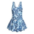 thumbnail image 4 of COEQINE Classic Tankini Style Swim Dress for Girls, U-Neckline V-Back Straps Bathing Suit with Attached Skirt, for Swim Lessons, Summer Camp, Sizes 8-9, Boho Paisley Pattern Blue, 4 of 8