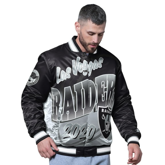 Men's Starter Black Las Vegas Raiders Pass Rush Varsity Full-Snap Jacket