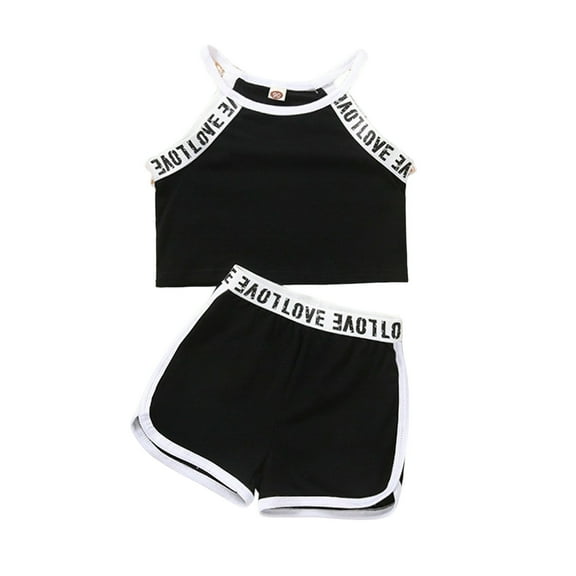 LNMQLPDBS Baby Clothes for Girls Summer Cute Letters Printed Sleeveless Vest & Side Cut Shorts 2pcs Outfits Halter Camisole Set Toddler Girl Short Sets for Beach Soft Girls Lounge Set