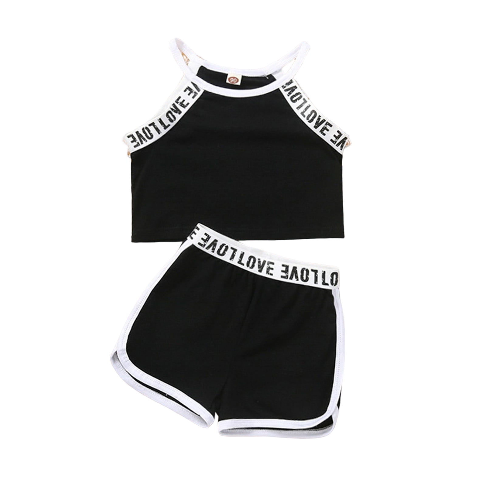 KVPLBQFD Little Girl 2 Piece Outfit Trendy Letter Halter Camisole Tops Dolphin Shorts Sets for Kids Summer Dance Sport Wear Baby Clothes for Girls