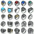 thumbnail image 2 of HOOUN Vintage Mens Silver Stainless Steel Gothic Viking Skull Biker Rings Jewelry 7-15-7-#24-Blue, 2 of 9