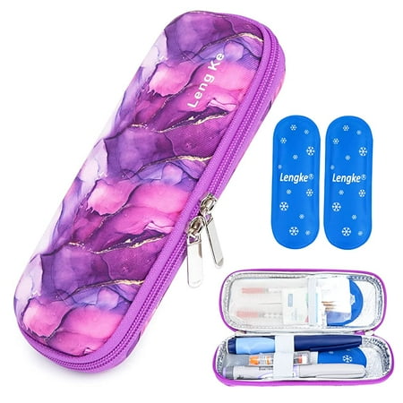 YOUSHARES Insulin Cooler Travel Case with 2 Gel Ice Pack for Travel- Diabetic Carrying Cooling Bag for Insulin Pen and Diabetic Supplies Handy Medication Insulated (Marble Purple)