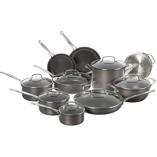Cuisinart Ensemble de Batterie de Cuisine 17 Pcs, Anodisé Dur Antiadhésif Classique pour Chef, 66-17