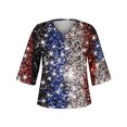 thumbnail image 4 of Fiudx Liquidación de Ofertas Flash Blusa de Manga 3/4 con Estampado de Moda para Mujer, Camiseta con Cuello En V, Tops Informales para El Día de La Independencia, 4 of 4