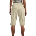 thumbnail image 4 of Cargo Shorts Women Knee Length Breathable Linen Bermuda Shorts with Pockets Elastic Waist Linen Capris Pedal Pushers Light Brown S, 4 of 6