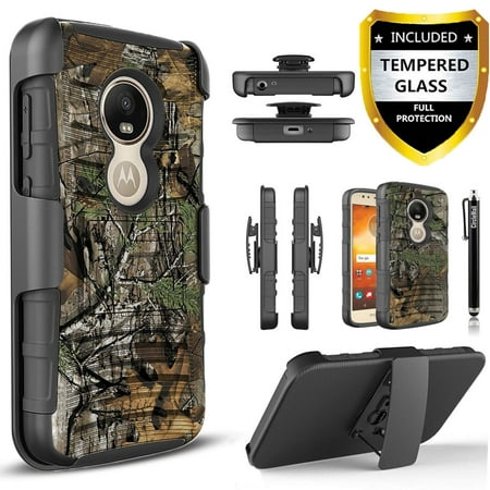 Moto G6 Play Case, Dual Layers [Combo Holster] And Built-In Kickstand Bundled with [Premium Screen Protector] Hybird Shockproof And Circlemalls Stylus Pen (Camo)