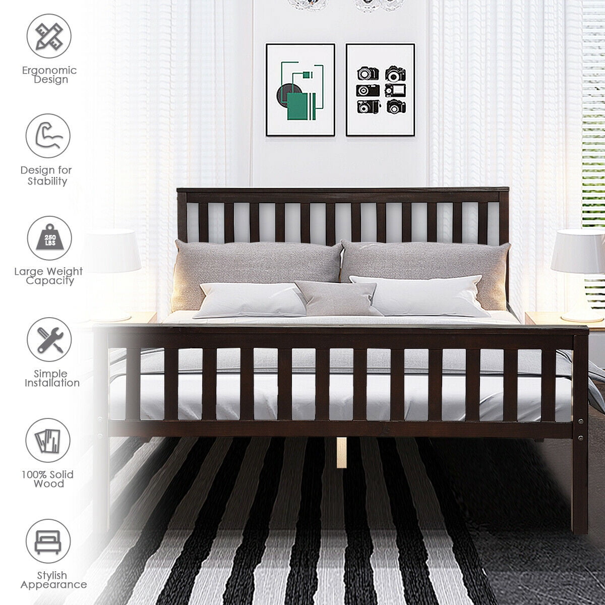 Gymax Wood Bed Frame Wood Slats Support Platform W/ Headboard &Footboard Queen Size