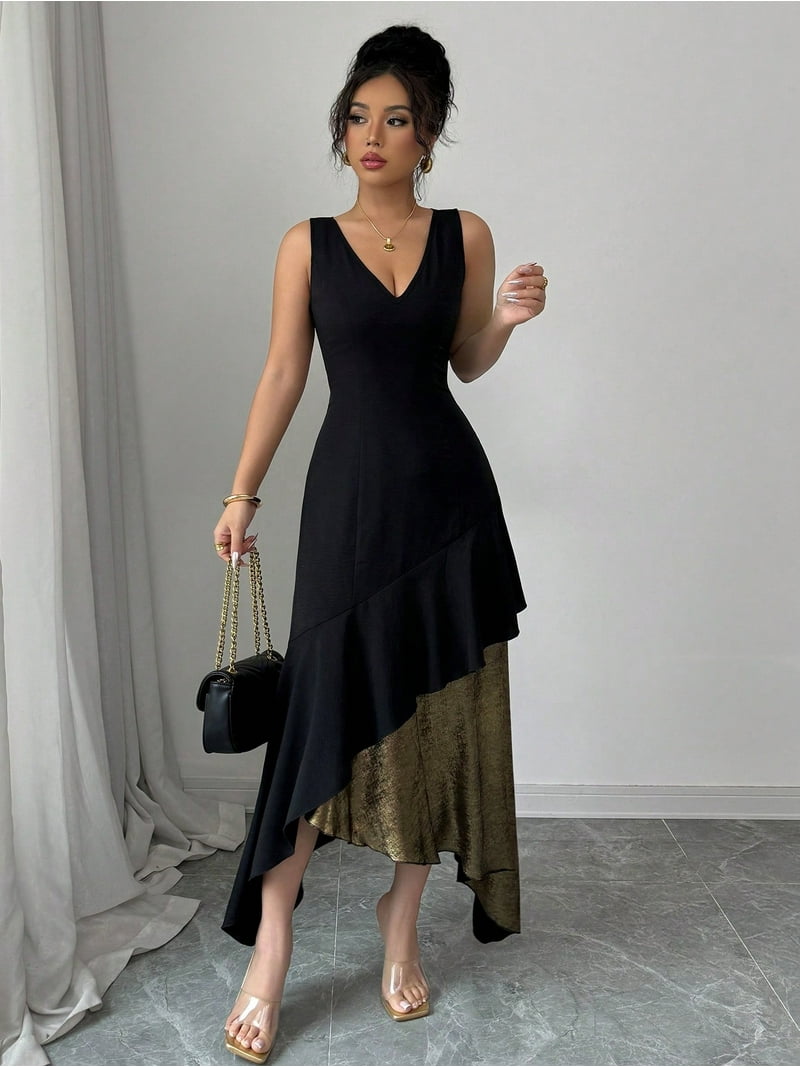 open lace back dress One Shoulder Shimmer Dress