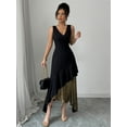 thumbnail image 3 of Women's black and gold asymmetric hem dress, with detachable chain shoulder strap-sleeveless wedding guest dress with one shoulder V-neck, laminated ruffles and slim waist design, suitable for partie, 3 of 6