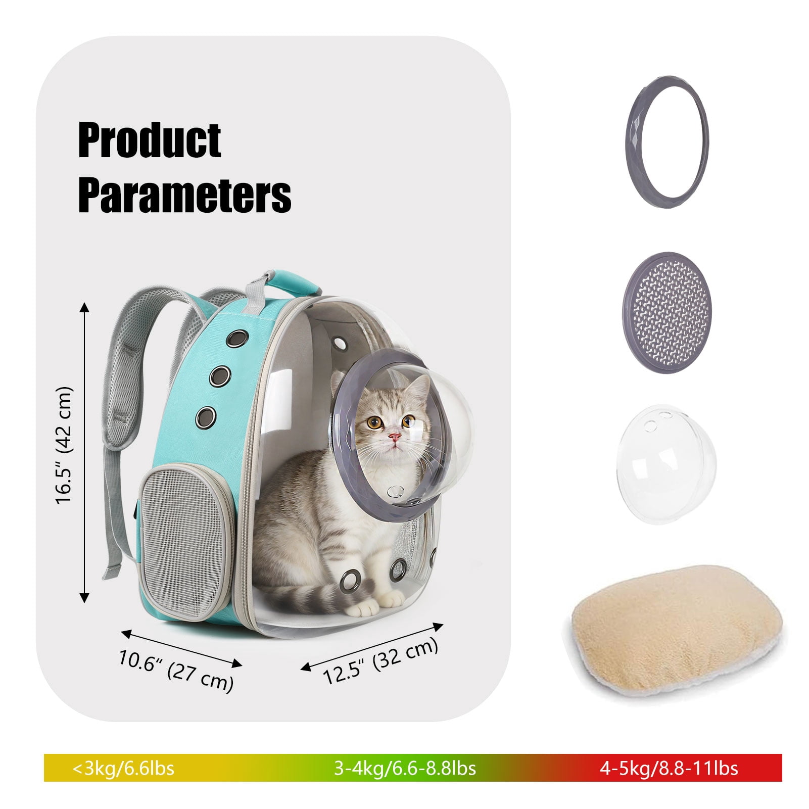 Space Capsule Bubble Dome Pet Carrier Backpack with Extra Soft Pillow, 12 lb Limit, Green
