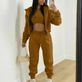 thumbnail image 2 of Mrat Sweatsuits for Women Set 3 Piece Outfits Zip Hoodie Sweatshirt Cropped Tank Tops Jogger Sweatpants Tracksuit S-16 Brown L, 2 of 9
