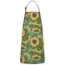 Blue Sunflower Vine Leaf Pattern Apron-Garden Aprons for Women with Pockets-Cotton Linen Waterproof Kitchen Cooking Gardening Aprons Adjustable for Kitchen,Cooking,BBQ and Salon 33x27 Inch