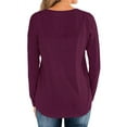 thumbnail image 2 of TWZH Women Solid Color Buttons Long Sleeves Casual Round Neck Pullover T-Shirt Tops, 2 of 3