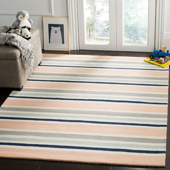 SAFAVIEH Kids Multi Striped Wool Area Rug, Ivory/Multi, 8' x 10'