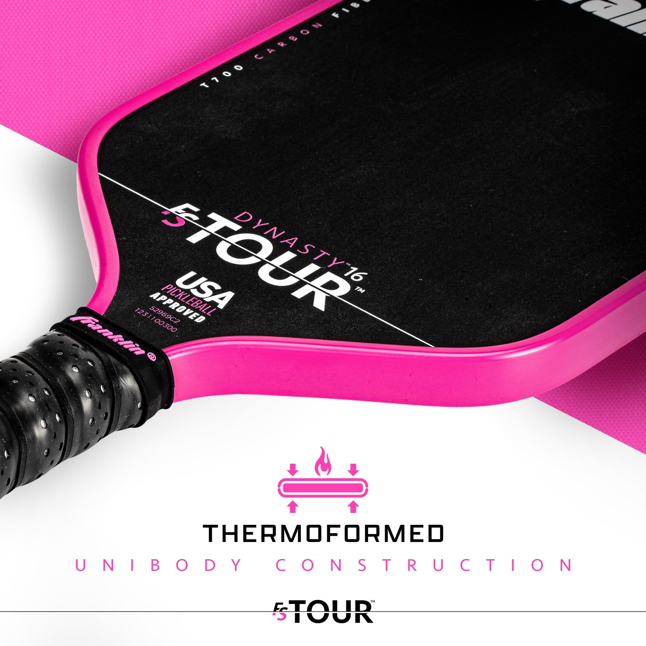 Franklin Sports Pro Pickleball Paddles - FS Tour Series Carbon Fiber Pickleball Paddles - Official USA Pickleball (USAPA) Approved Paddles - Dynasty Pro Player Paddle - 16mm Polymer Core - Pink