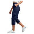 thumbnail image 2 of NordicNest Elastic Waist Cargo Capris for Women, High Waist Capri Pants for Women with Pockets, Casual Summer Capris Navy M, 2 of 5